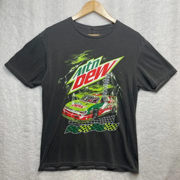 Mountain Dew Mens T-Shirt S Large Black Green Red Logo MTN Dew Car Graphic Tee - Picture 1 of 8